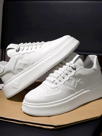 White Monogram-Texture Chunky Platform Sneakers