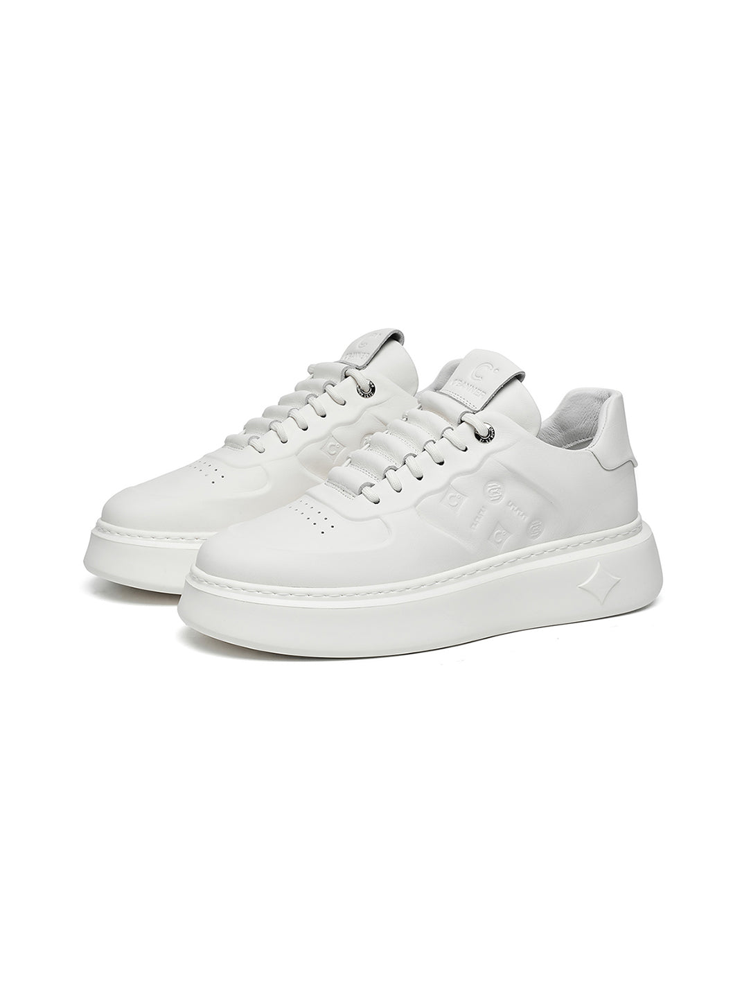 White Monogram-Texture Chunky Platform Sneakers