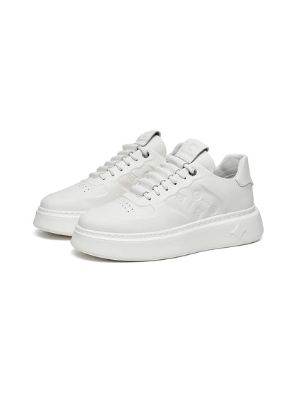 White Monogram-Texture Chunky Platform Sneakers