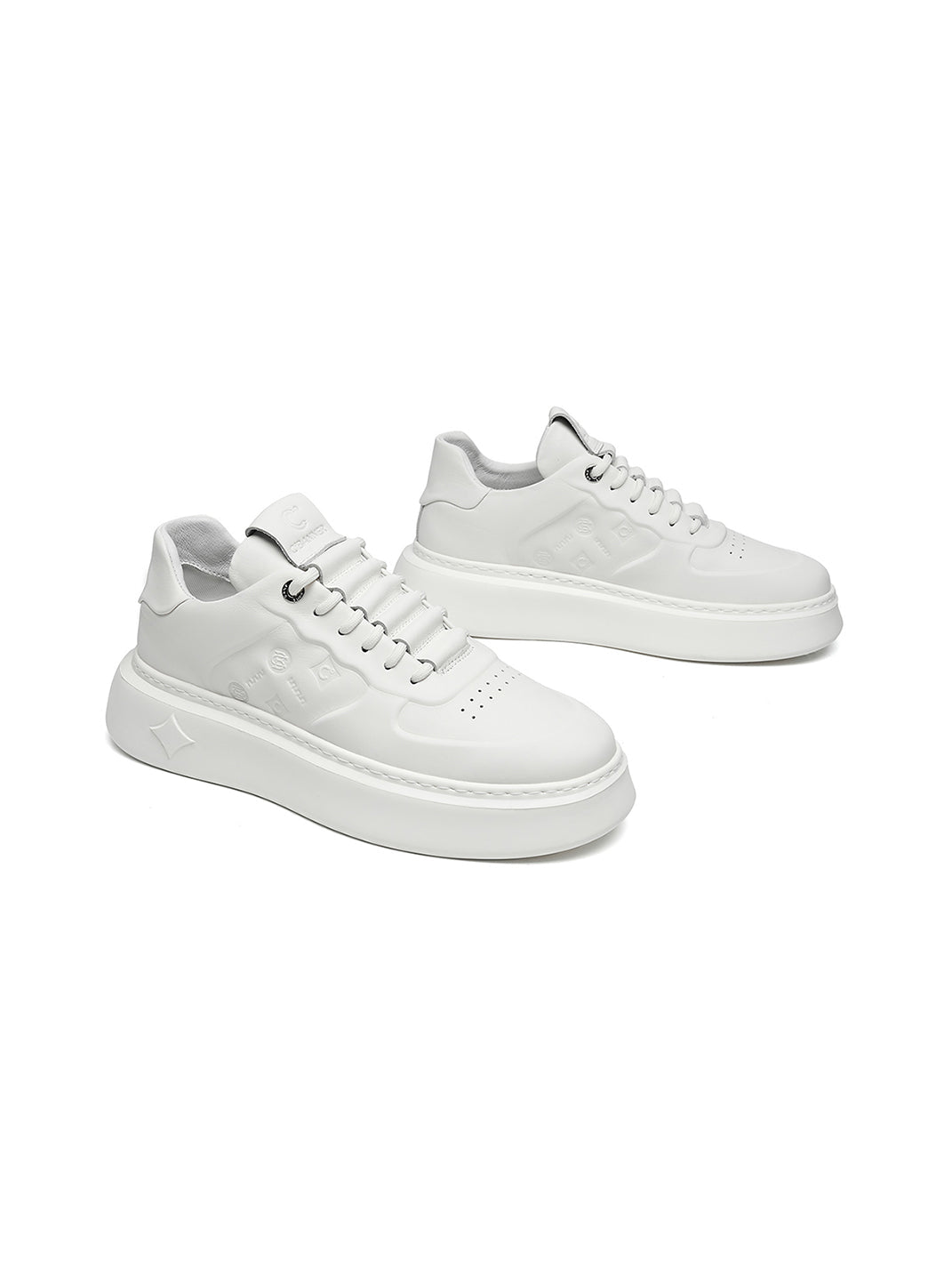 White Monogram-Texture Chunky Platform Sneakers