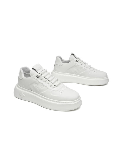 White Monogram-Texture Chunky Platform Sneakers