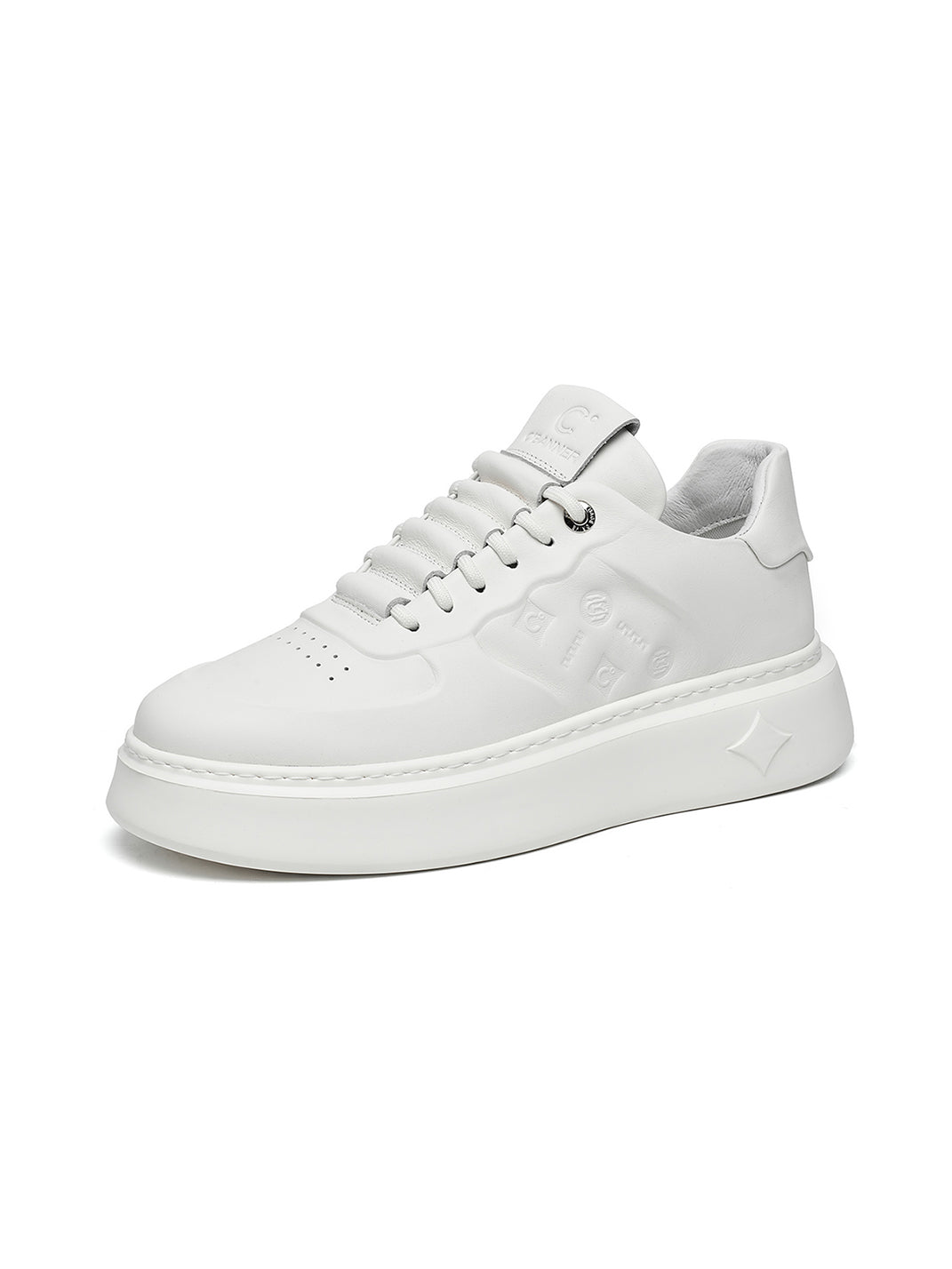 White Monogram-Texture Chunky Platform Sneakers