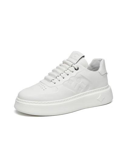 White Monogram-Texture Chunky Platform Sneakers