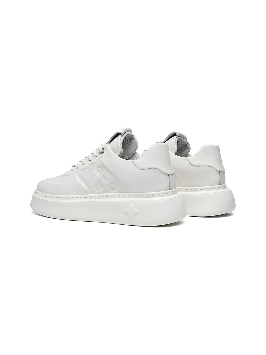 White Monogram-Texture Chunky Platform Sneakers