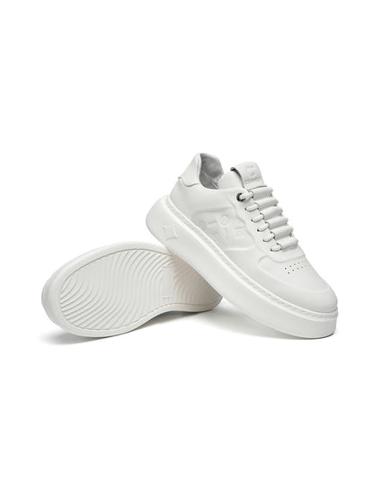 White Monogram-Texture Chunky Platform Sneakers