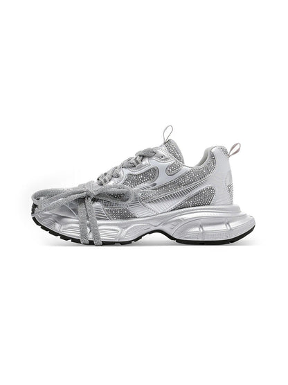 Rhinestone Silver Chunky Dad Sneakers