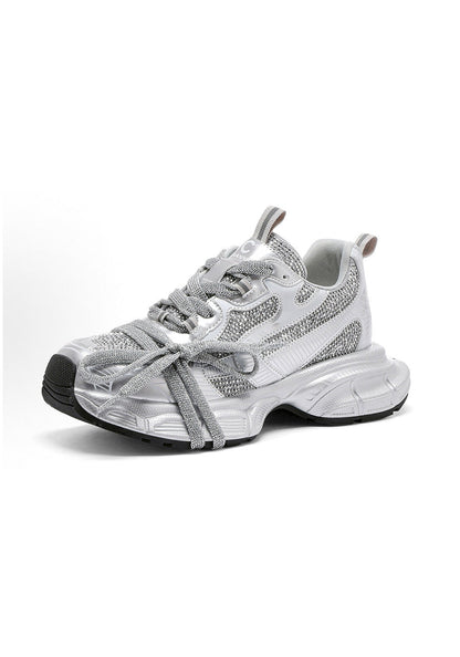 Rhinestone Silver Chunky Dad Sneakers