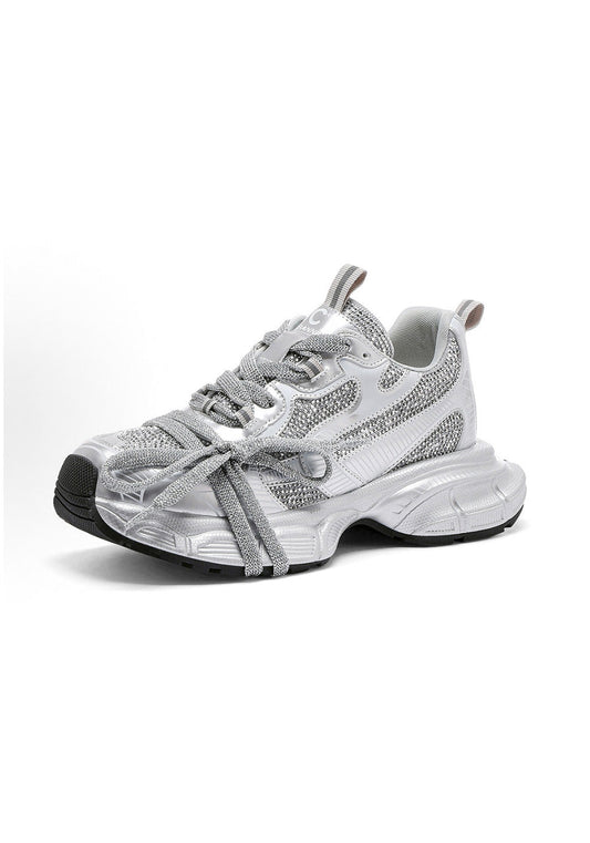 Rhinestone Silver Chunky Dad Sneakers