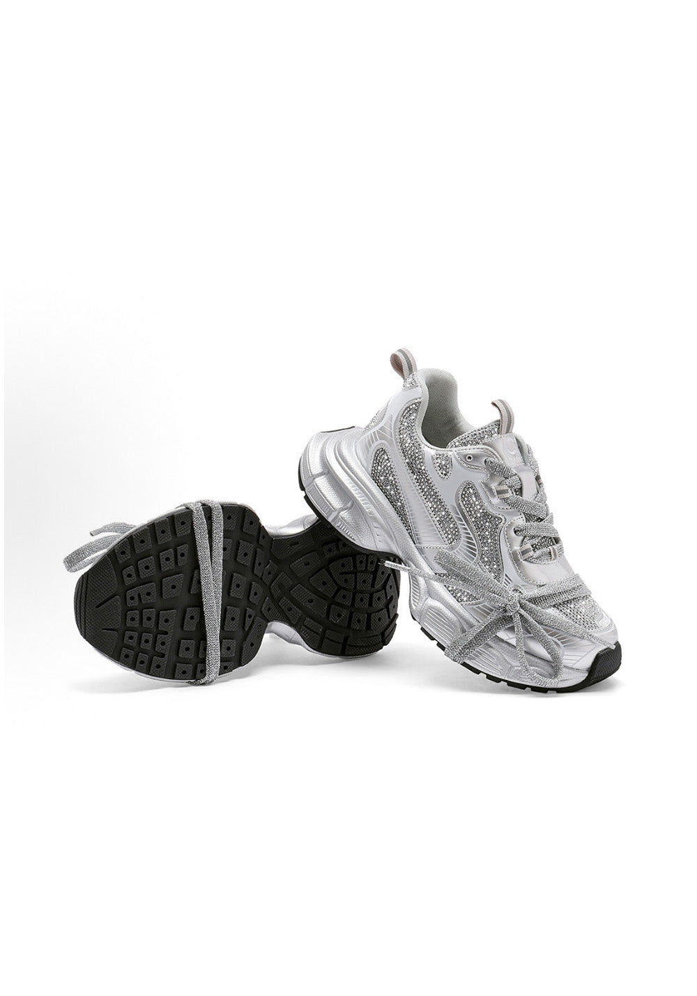 Rhinestone Silver Chunky Dad Sneakers