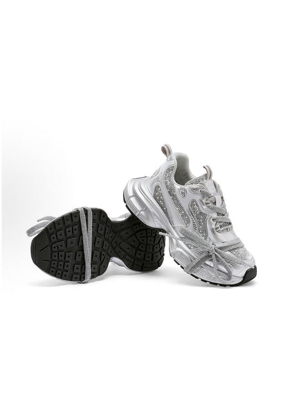 Rhinestone Silver Chunky Dad Sneakers