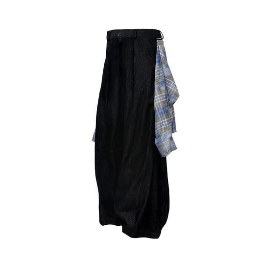 RELABEL Detachable Plaid Flap Panel Wide-Leg Pants
