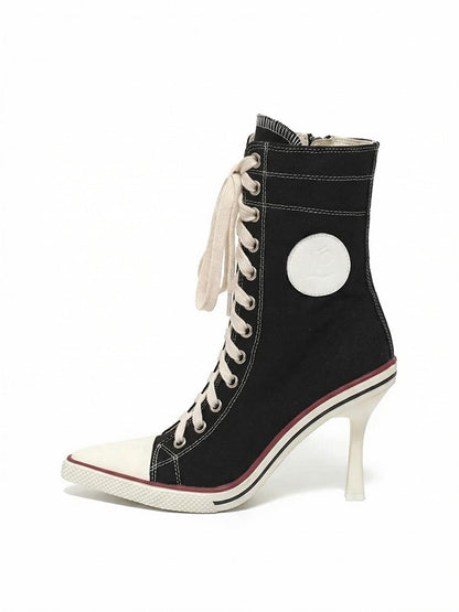 Canvas Lace-Up Stiletto Sneaker Boots