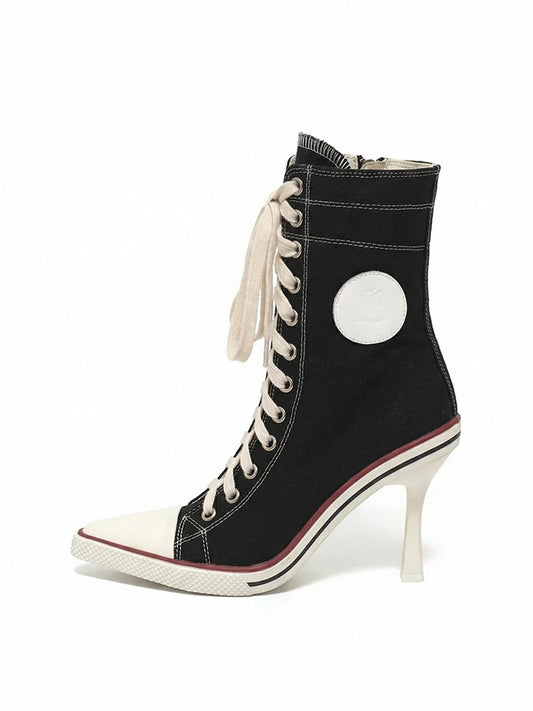 Canvas Lace-Up Stiletto Sneaker Boots