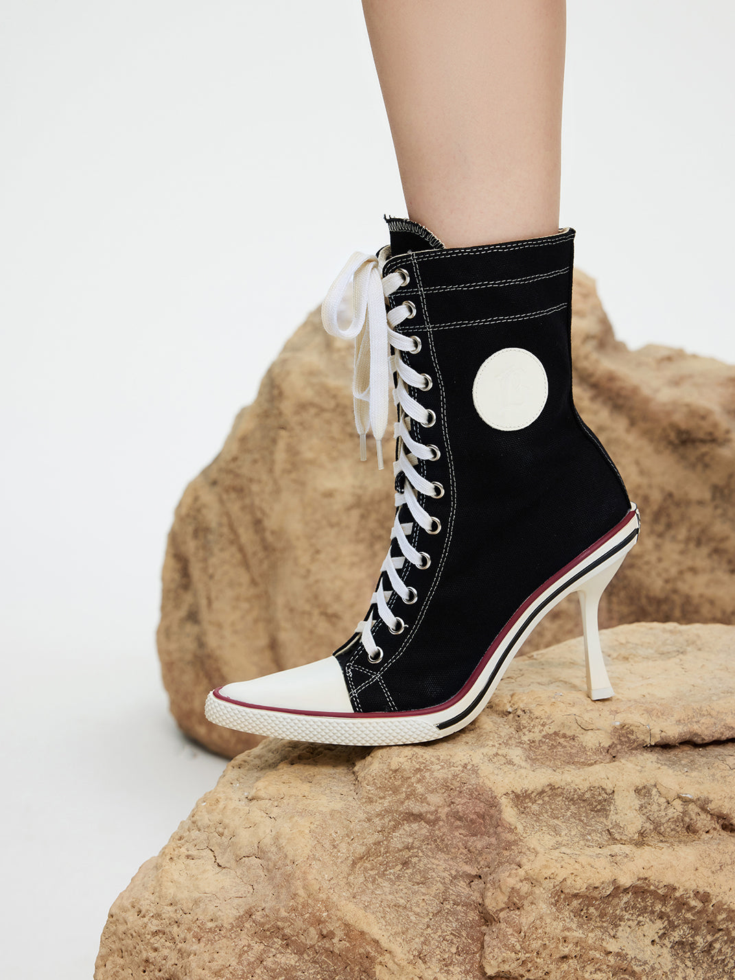 Canvas Lace-Up Stiletto Sneaker Boots