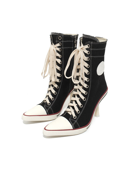 Canvas Lace-Up Stiletto Sneaker Boots