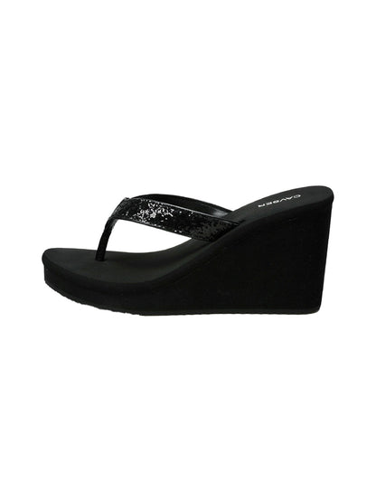 Black Toe-Ring Platform Wedge Flip-Flops