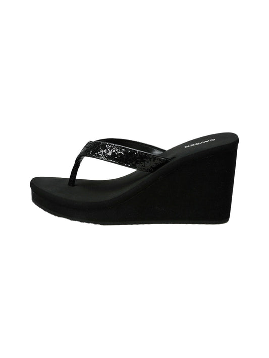 Black Toe-Ring Platform Wedge Flip-Flops