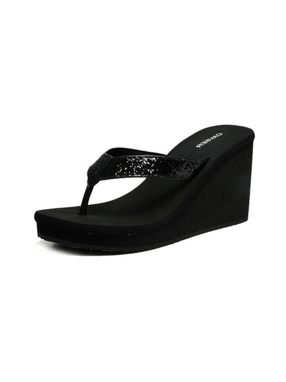 Black Toe-Ring Platform Wedge Flip-Flops