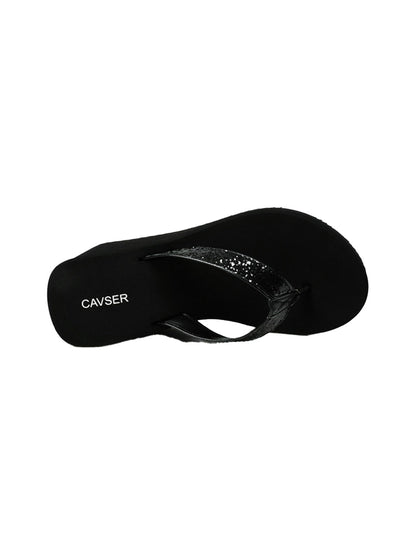 Black Toe-Ring Platform Wedge Flip-Flops