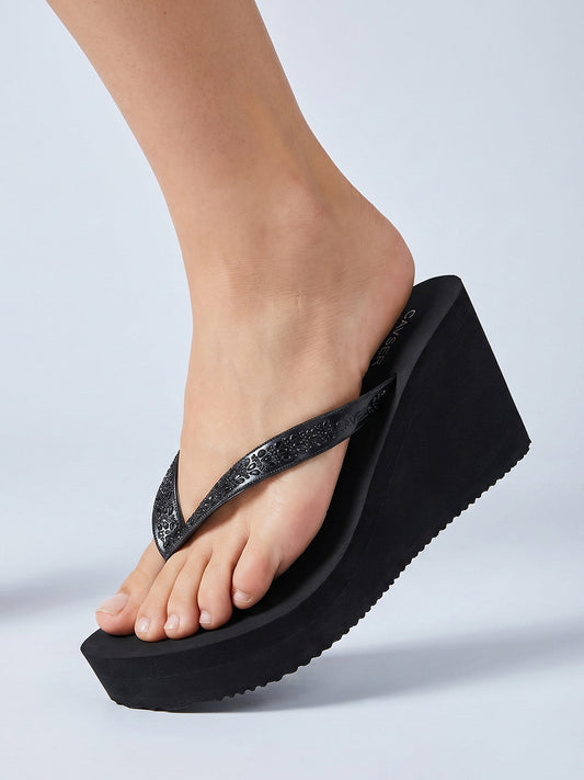 Sculpted High-Wedge Toe-Ring Flip-Flops