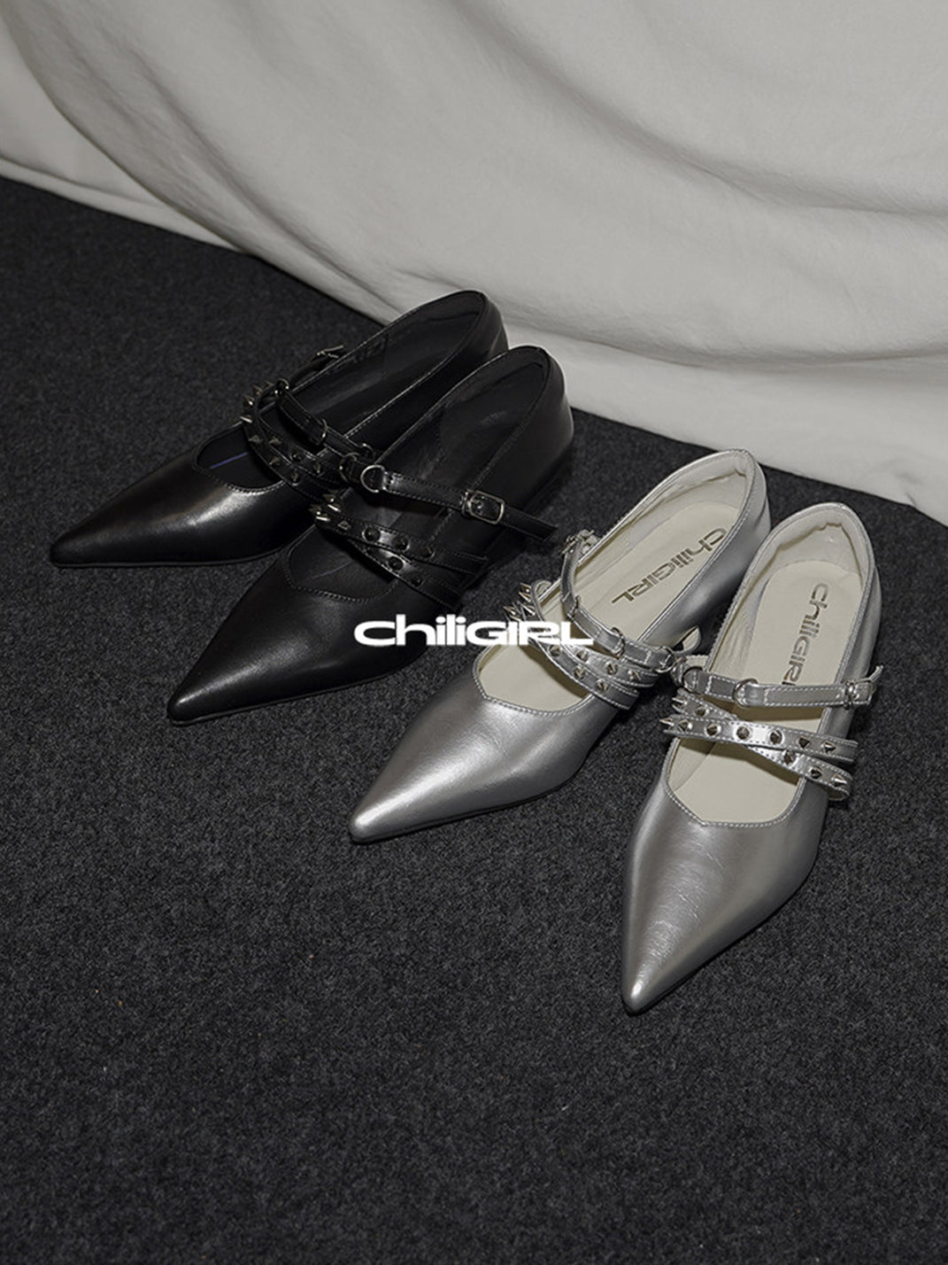 Silver Cross-Strap Pointed-Toe Wedge Pumps