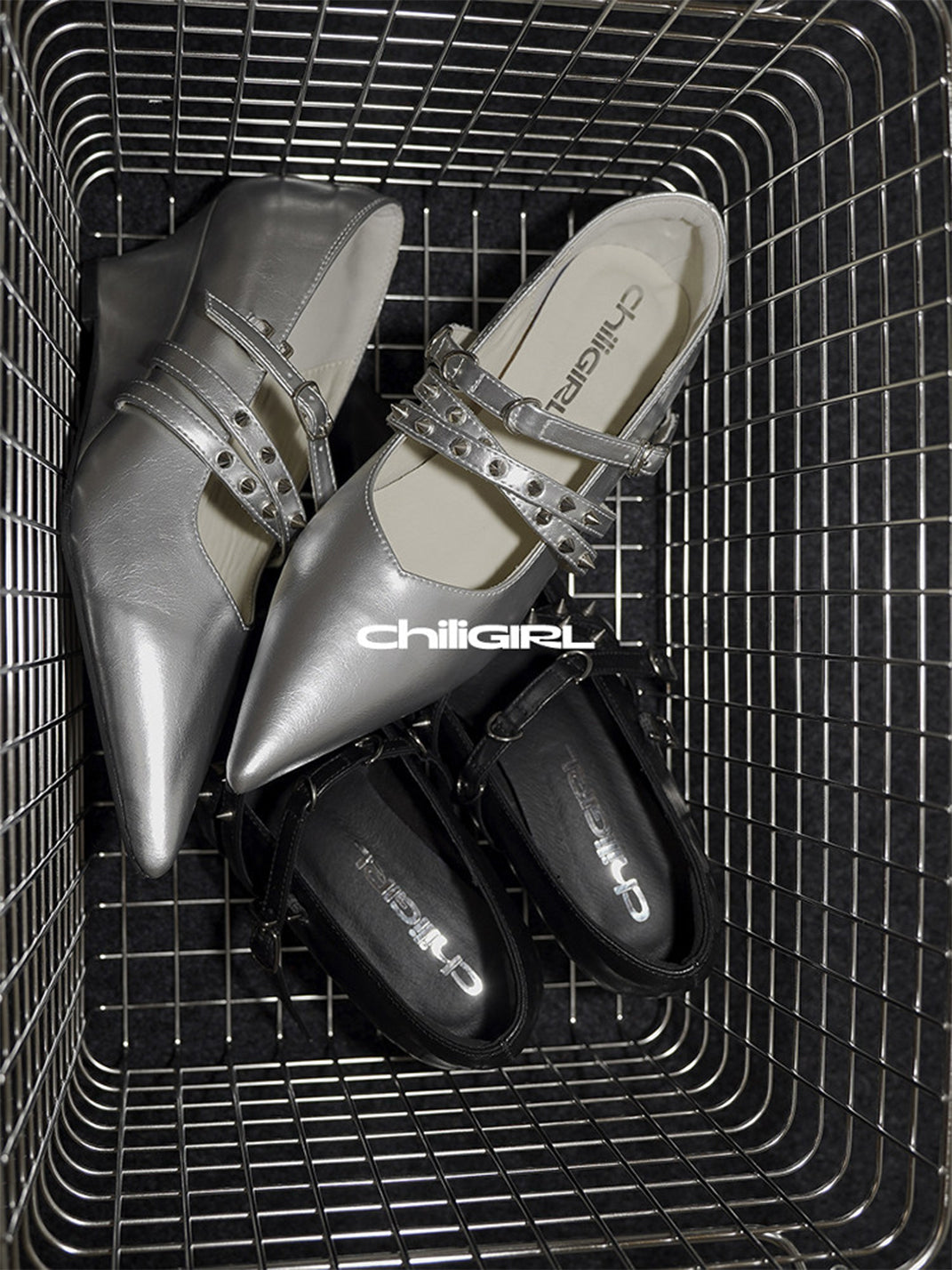 Silver Cross-Strap Pointed-Toe Wedge Pumps