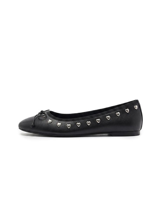 Heart-Rivet Bow Ballet Flats