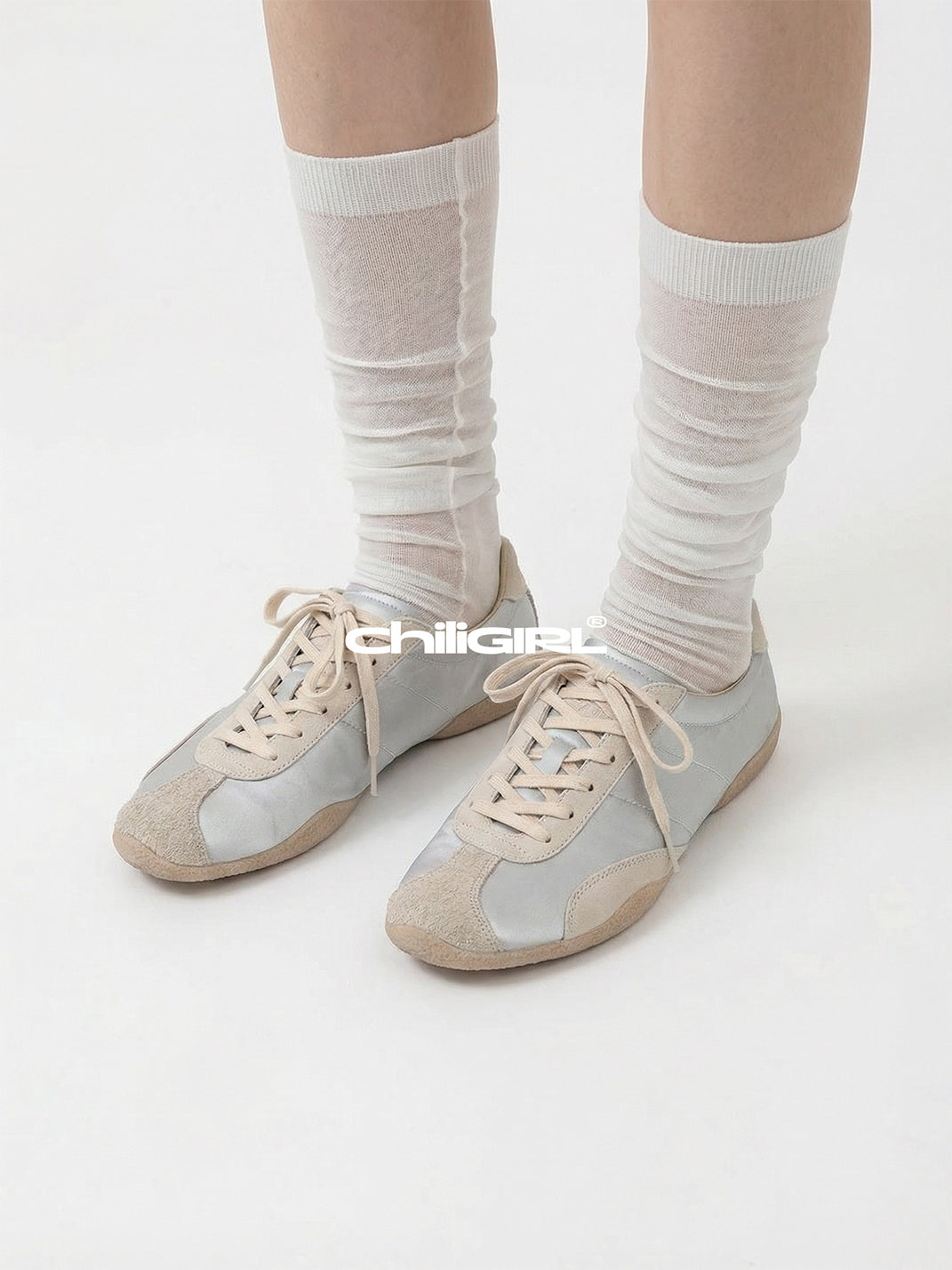 Light Beige Retro Lace-Up Trainers