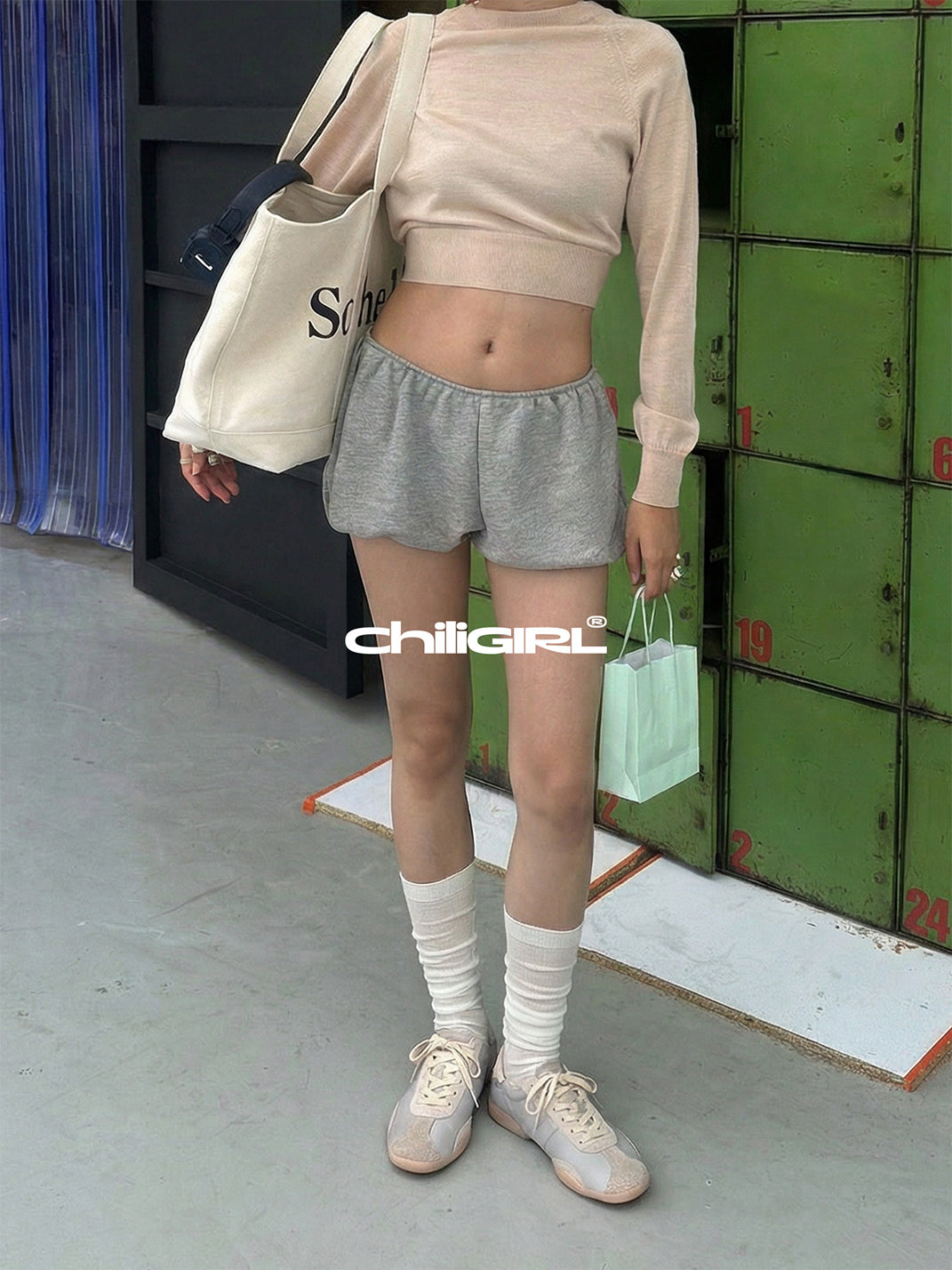 Light Beige Retro Lace-Up Trainers