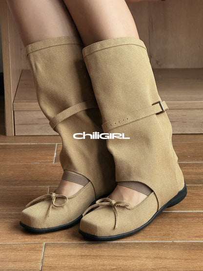 Mary Jane Tall Denim Sandal Boots
