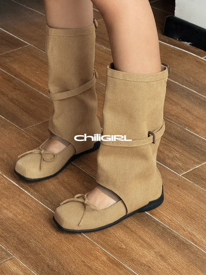 Mary Jane Tall Denim Sandal Boots