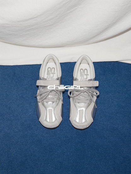 Silver Mesh Velcro Trainer Sneakers