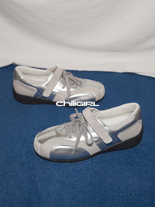 Silver Mesh Velcro Trainer Sneakers