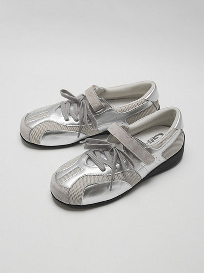 Silver Mesh Velcro Trainer Sneakers