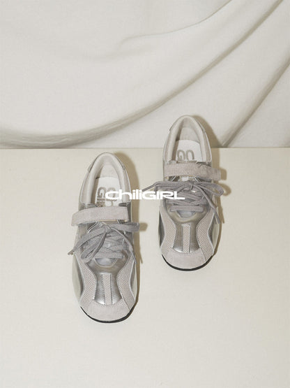 Silver Mesh Velcro Trainer Sneakers