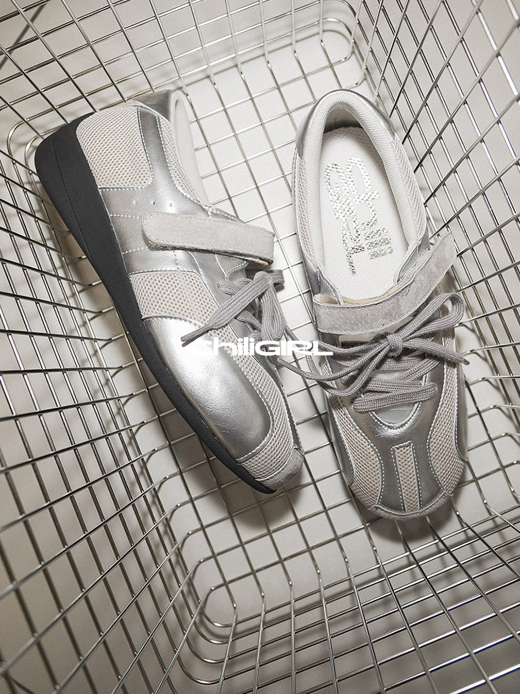 Silver Mesh Velcro Trainer Sneakers