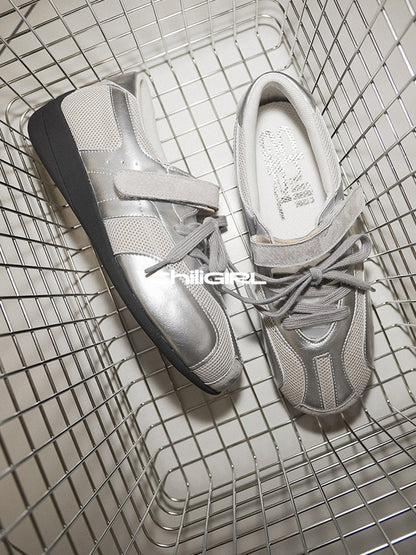 Silver Mesh Velcro Trainer Sneakers