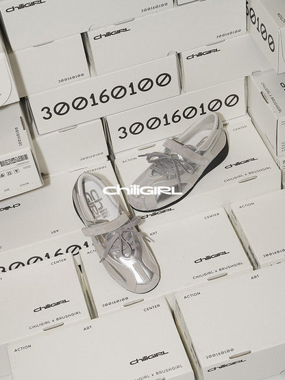 Silver Mesh Velcro Trainer Sneakers