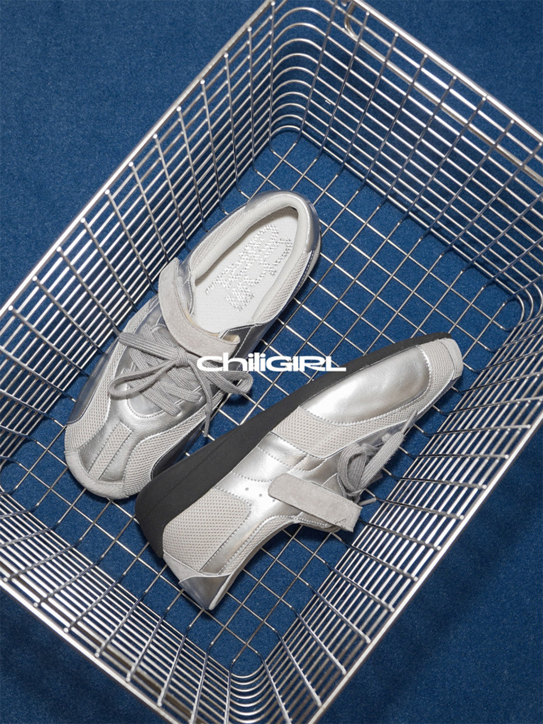 Silver Mesh Velcro Trainer Sneakers