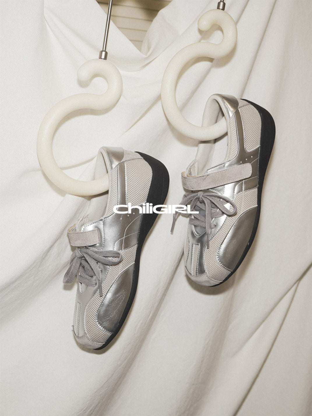 Silver Mesh Velcro Trainer Sneakers