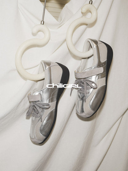 Silver Mesh Velcro Trainer Sneakers