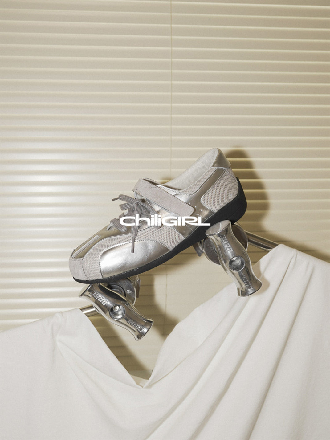 Silver Mesh Velcro Trainer Sneakers