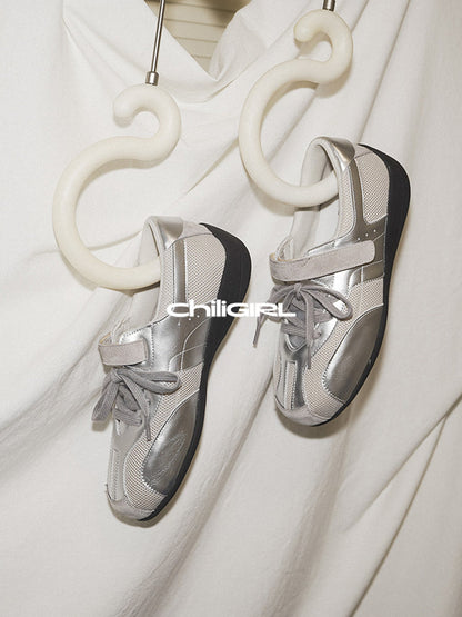 Silver Mesh Velcro Trainer Sneakers