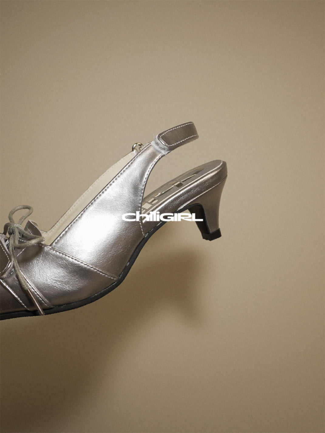 Silver Pointed-Toe Kitten-Heel Slingbacks
