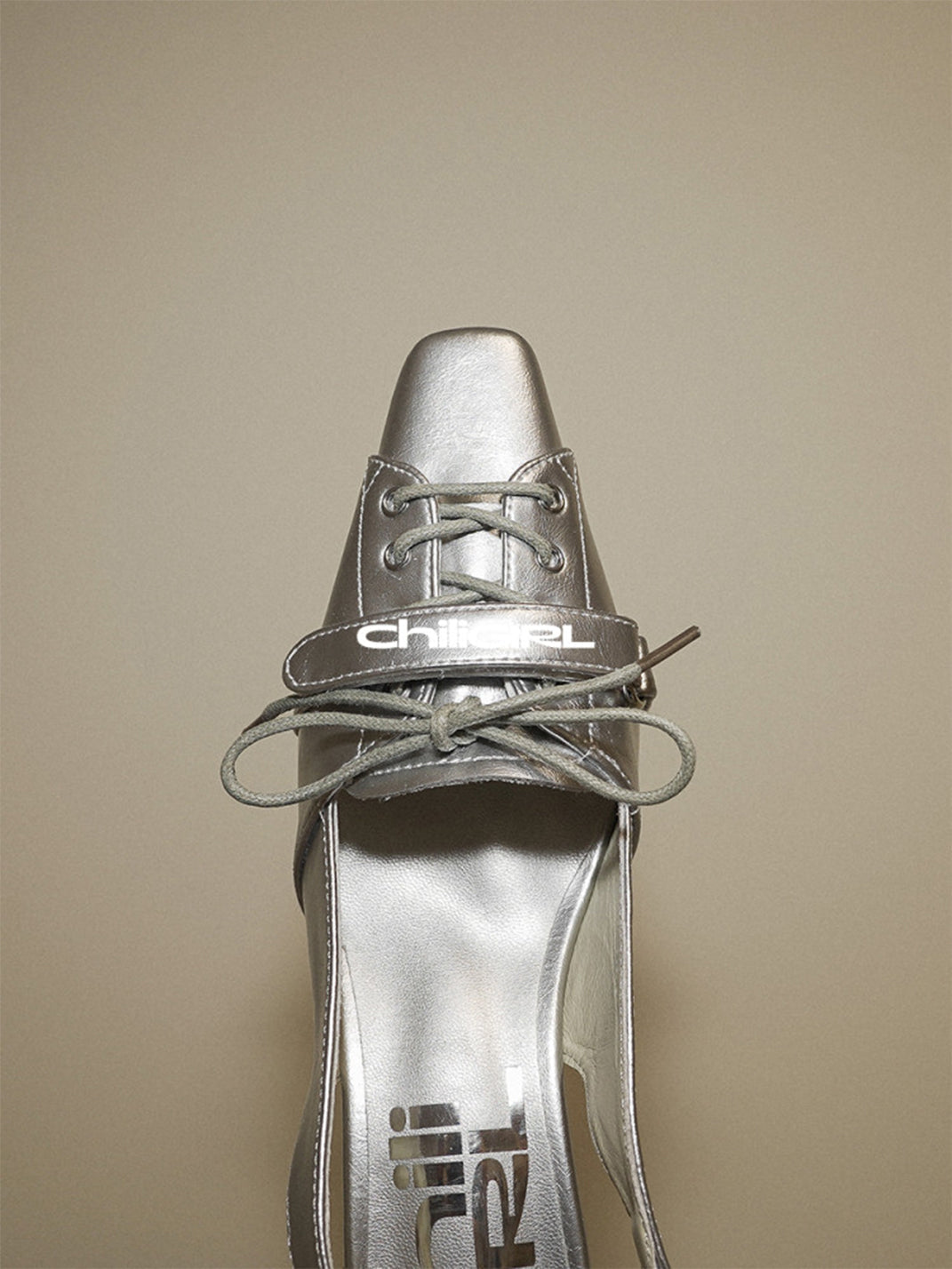 Silver Pointed-Toe Kitten-Heel Slingbacks
