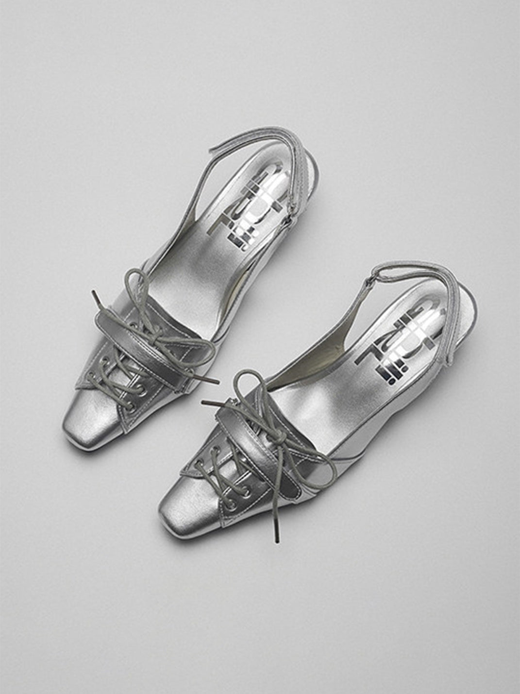 Silver Pointed-Toe Kitten-Heel Slingbacks