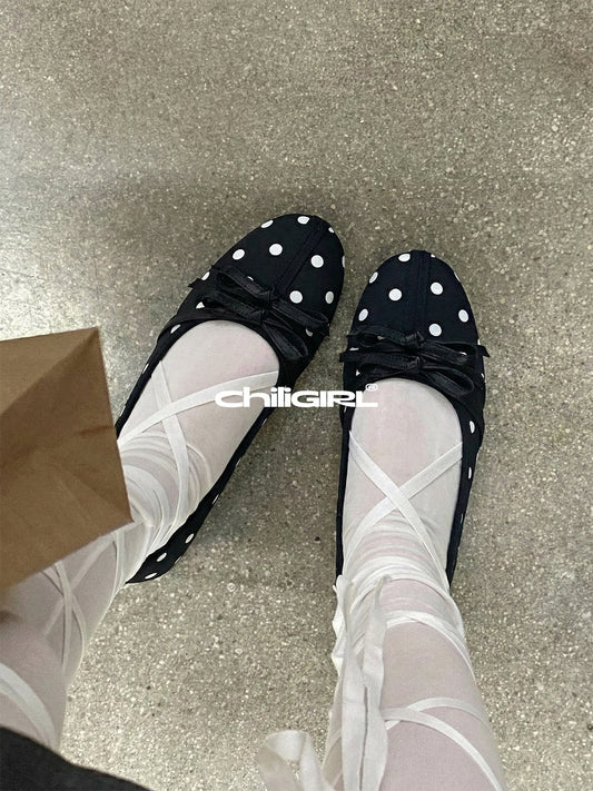 Polka-Dot Bow Mary Jane Ballet Flats