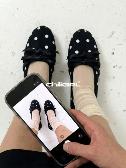 Polka-Dot Bow Mary Jane Ballet Flats