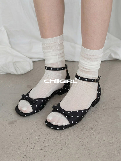 Polka-Dot Ankle-Strap Open-Toe Sandals