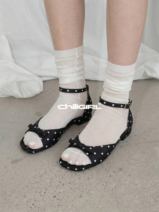 Polka-Dot Ankle-Strap Open-Toe Sandals